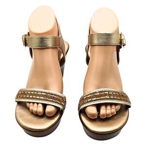 Italian Shoemakers Womens Beaded Wedge Sandal Women 8 Strappy Shimmer Glam Party